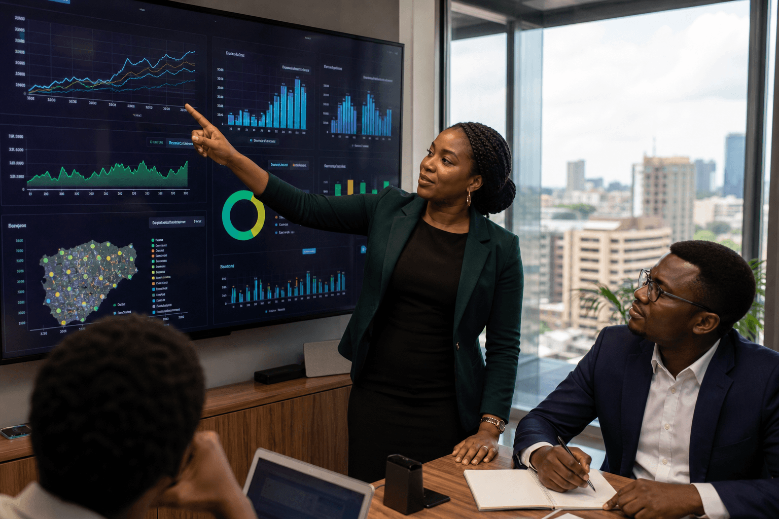 Commercial team monitoring competitive market analytics